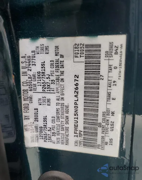 1993 Ford Bronco U100 from USA, damaged, VIN 1FMEU15N0PLA26672